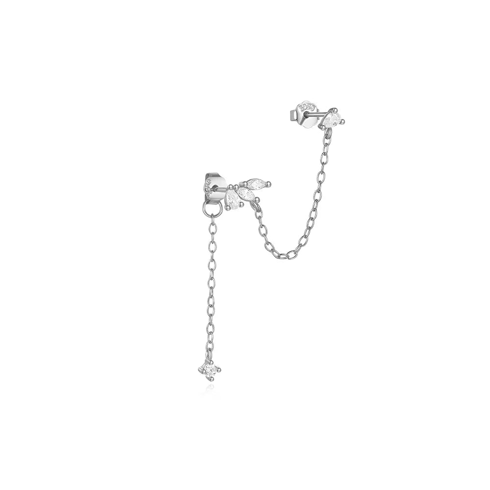 CANNER 1PC 925 Sterling Silver Horse Eye Chain Tassel Zircon Drop Earrings For Women Ins Minimalism Geometric Earrings Gift