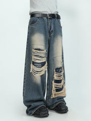 Denim Pants for Men's Design Sense Small and Loose Wide Leg Straight Leg Pants