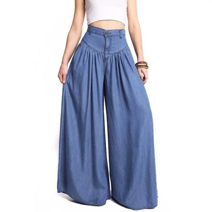 Women's Casual Cotton Linen Jeans Fashion Solid Colour Wide-leg Pants Ladies