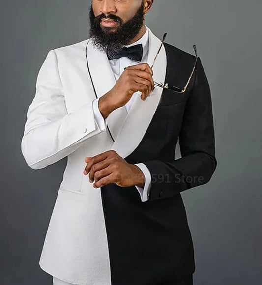 Tuxedo for Mens: 2 Pieces Men Suits Set  Wedding Groom Tuxedo White Black