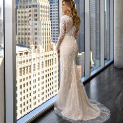 Wedding Dresses Detachable 2 In 1 Lace Appliques With Train V-Neck