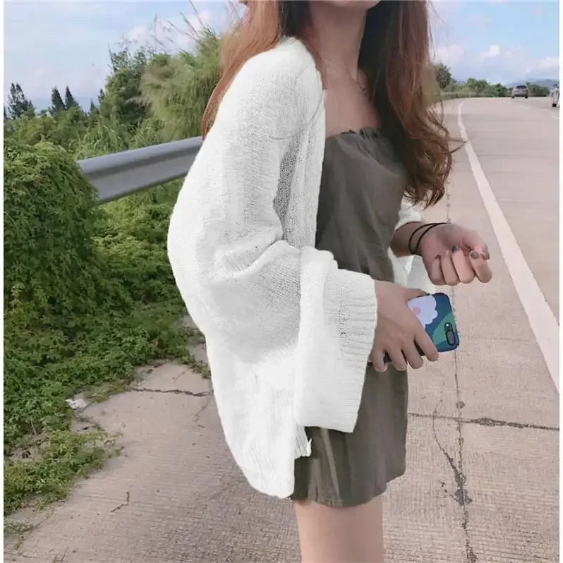Knitted Cardigan for Women Summer Oversized Knit Loose Coat Sweater Korean Top