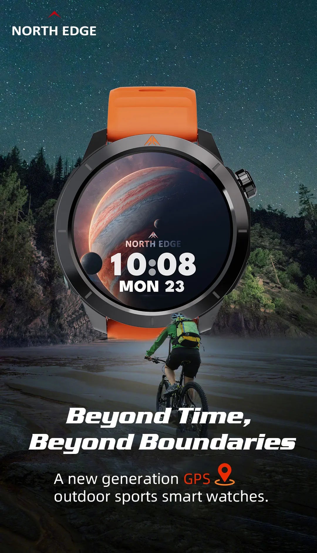 NORTH EDGE X-TREK 2 GPS Sports Smart Watch 1.43'' Amoled Screen 3ATM Waterproof AOD Smart Watch Bluetooth Call Altitude Compass