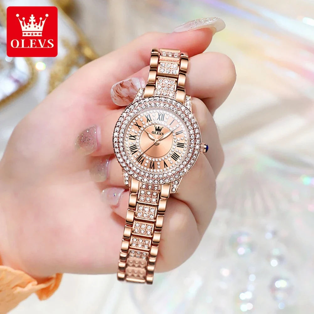 OLEVS 9943 Luxury Elegant Women's Watches Full Diamond Dial Waterproof Fashion Quartz Watch for Ladies Original Authentication