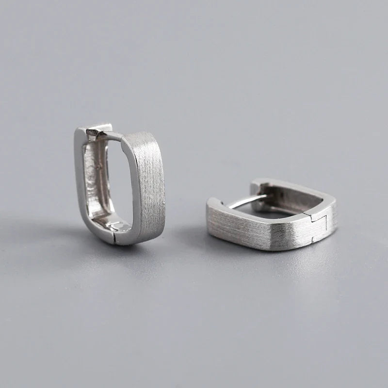 WANTME 925 Sterling Silver Fashion Matte Square Ear Clasps for Women European Statemnet Gold Huggies Hoop Earring Jewelry Gift