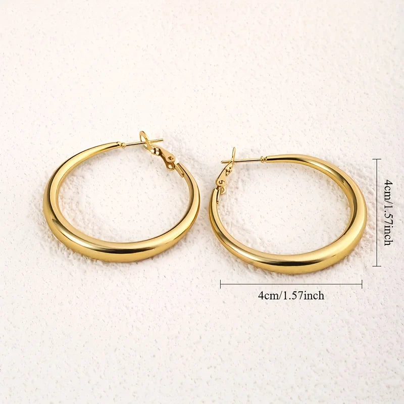 EVISPOL Elegant Golden Hoop Earrings for Women Thick Design Lightweight & Comfortable Perfect for Daily Wear or Parties Jewelry