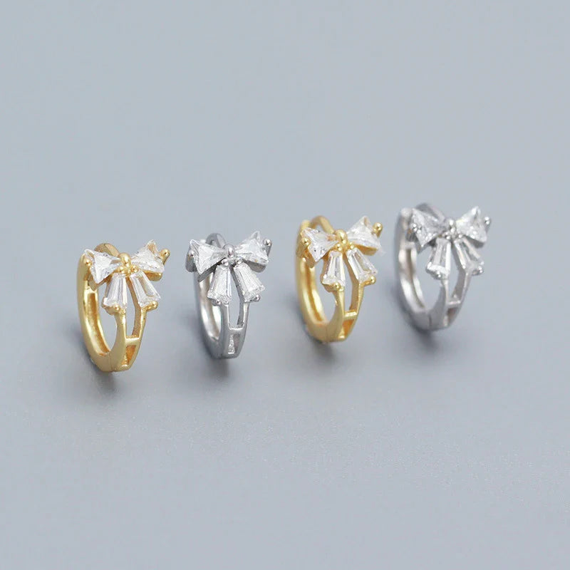 WANTME 925 Sterling Silver Sweet Korean Bow Huggies Hoop Earrings for Women Fashion Cute Teen Birthday Party Girl Jewelry Gift