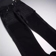 Black Micro Flare Loose Jeans Colorblock Raw Edge Bottom Tide