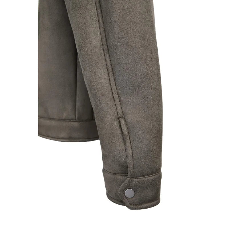 Men's Lambskin Lapel Suede Jacket Autumn And Winter Travel Casual Retro Jacket