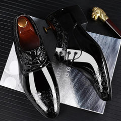 Casual Business Shoes for Men Dress Shoes Lace Up Formal Black Patent Leather