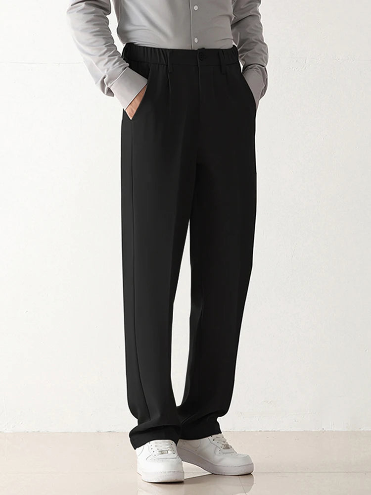 Spring Autumn Casual Pants Men Korean Fashion Stretched Polyester Loose Draped