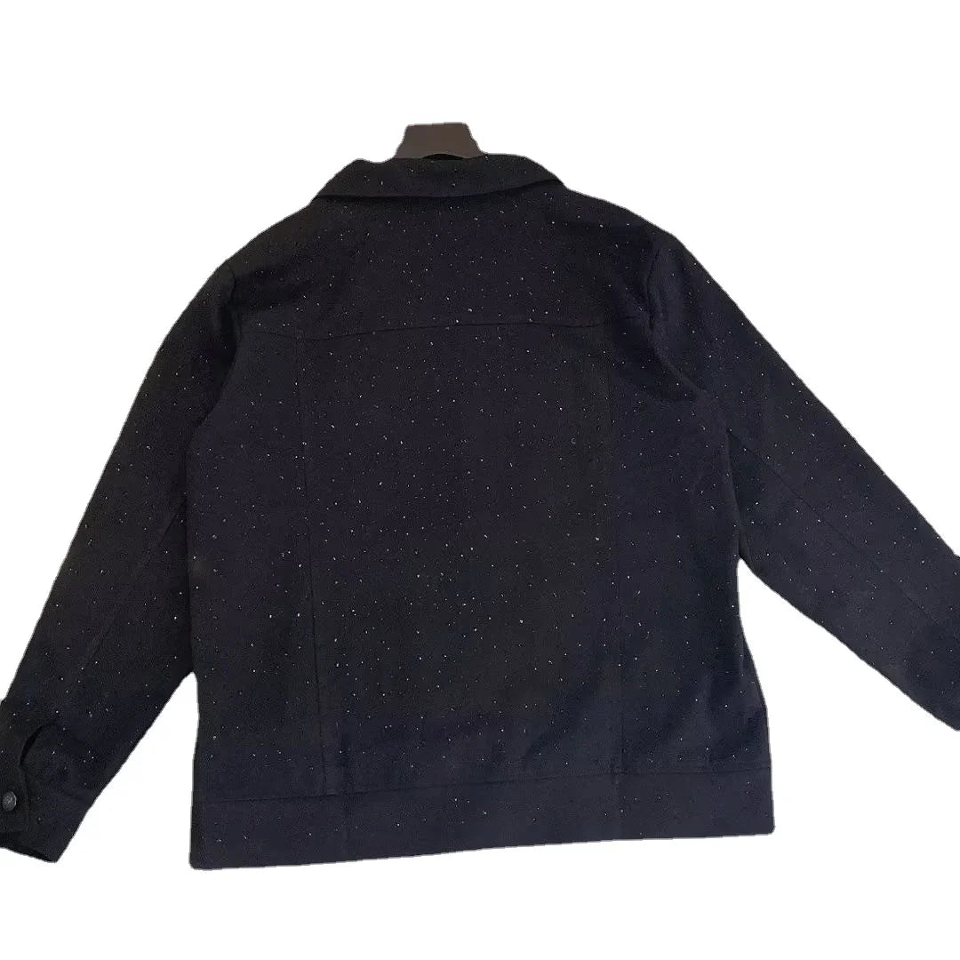 Jeans Coat For Men Button Casual Slim Short Denim Jackets Man Diamond Black Japanese