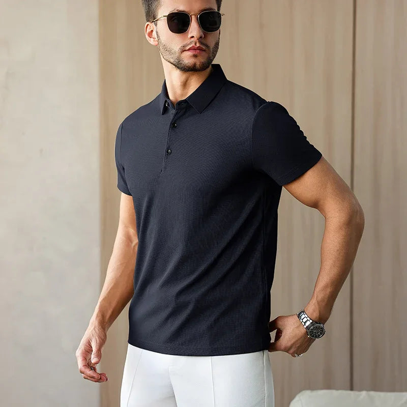 New Men's Business Casual Short Sleeved Shirt Solid Color Polo Shirt Fashionable Breathable Comfortable Versatile Top