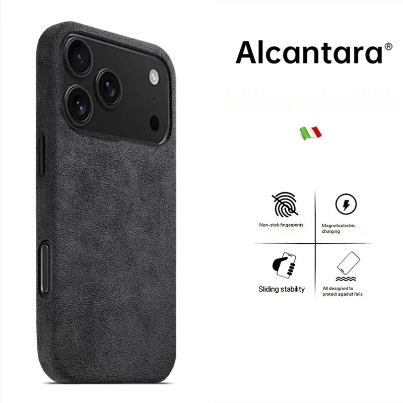 Real Italy Alcantara Magsafe Case for iPhone 17 Pro Max Air Premium Magnetic Cover Leather Cases for iPhone 16 17 Pro Max