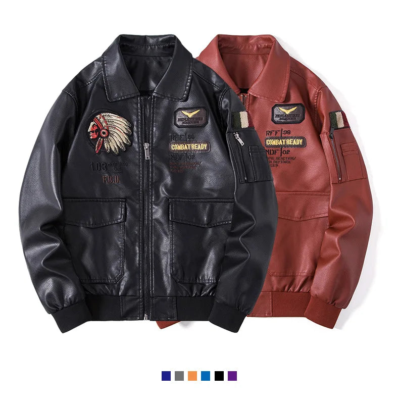 Winter High Sense Stand Collar Embroidery Leather Coat Men's Short Jacket Fashion