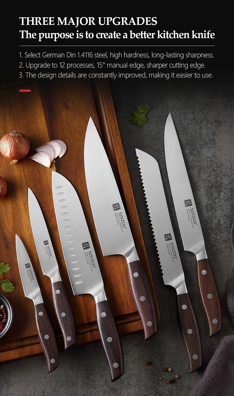 Kitchen Tools 6 PCS Kitchen Knife Set of Utility Cleaver Chef Bread Knife