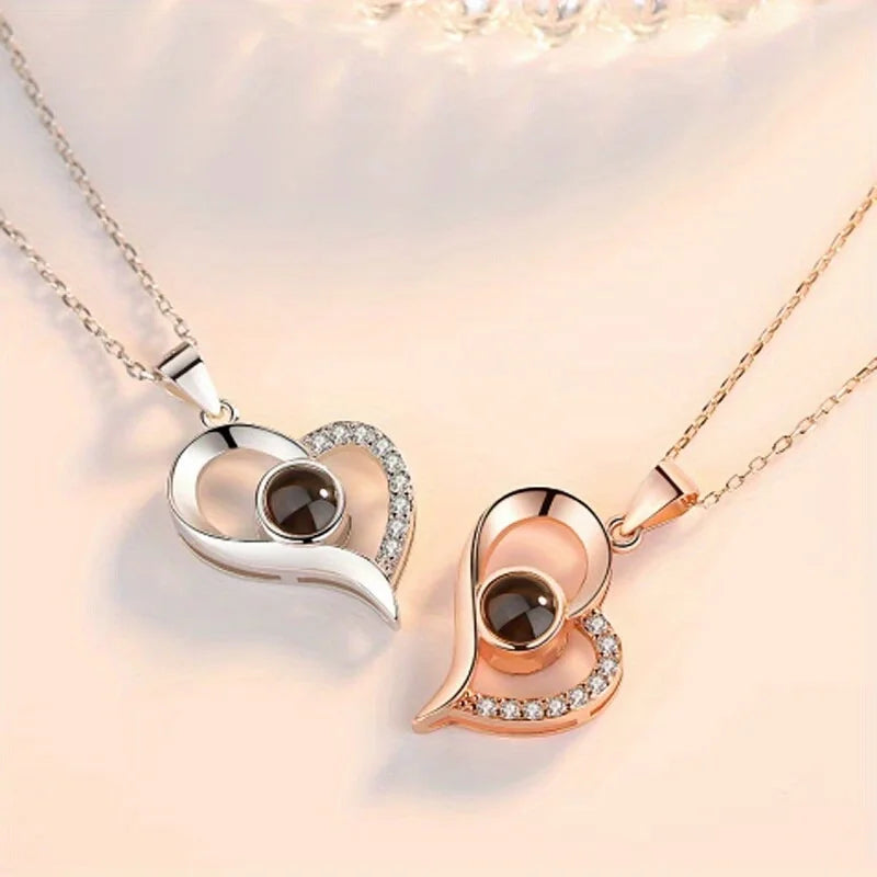 100 Languages I Love You Projection Necklace Couple Personality Love Charm Girl Gift I Love You Necklace Heart Pendant Necklace