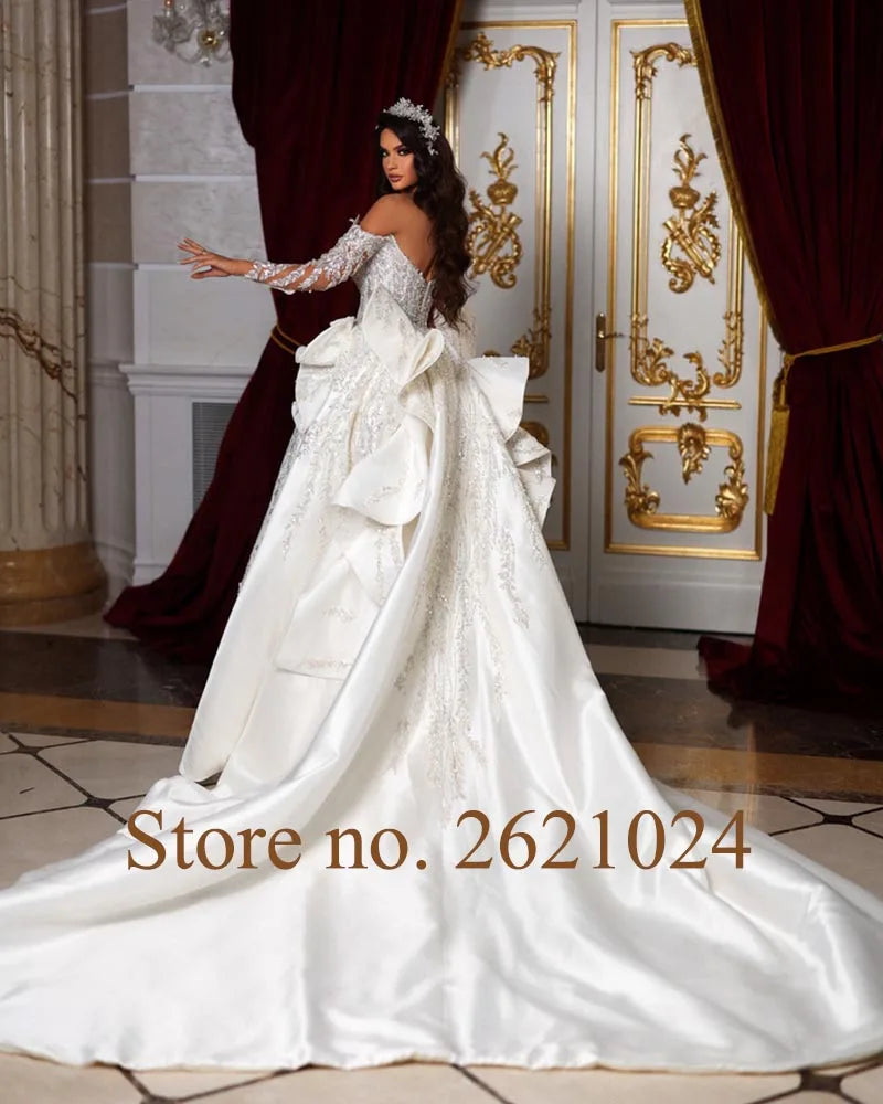 White Bridesmaid Dresses: Crystal Sequins Long Sleeve 2 pieces Mermaid Wedding Dress