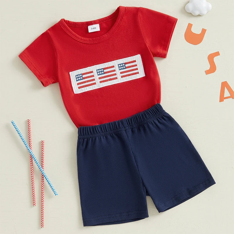 Baby Girl Boy Independence Day Clothes 4th of July Kids Outfits American Flag Summer Outfit Top Shorts 2Pcs