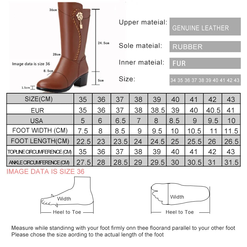 Genuine Leather Women Wool Boots Thick Warm Winter Snow Boots Large Size