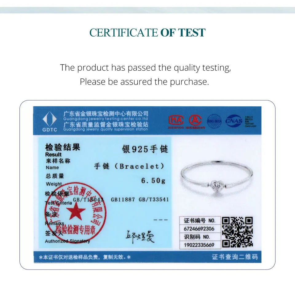 BAMOER Genuine 925 Sterling Silver Charm Glossy Bracelet Heart/Shell Clasp Basic Bangle Star Spacer Beads for Women DIY Jewelry