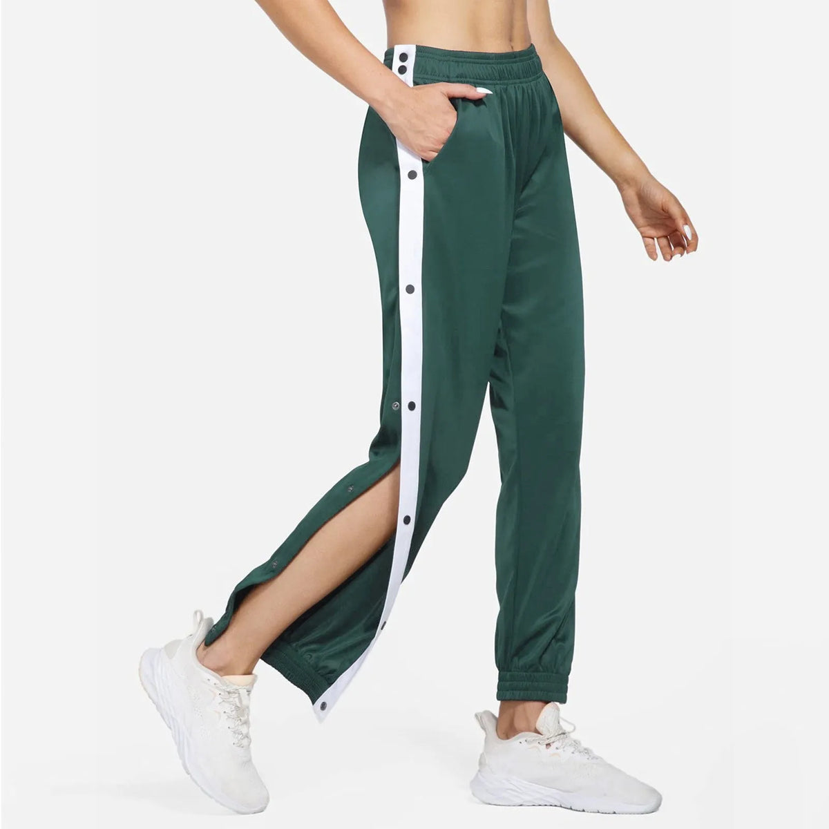 Open Side Women Long Pants Button Workout Sweatpants With Pockets Straight Fitness