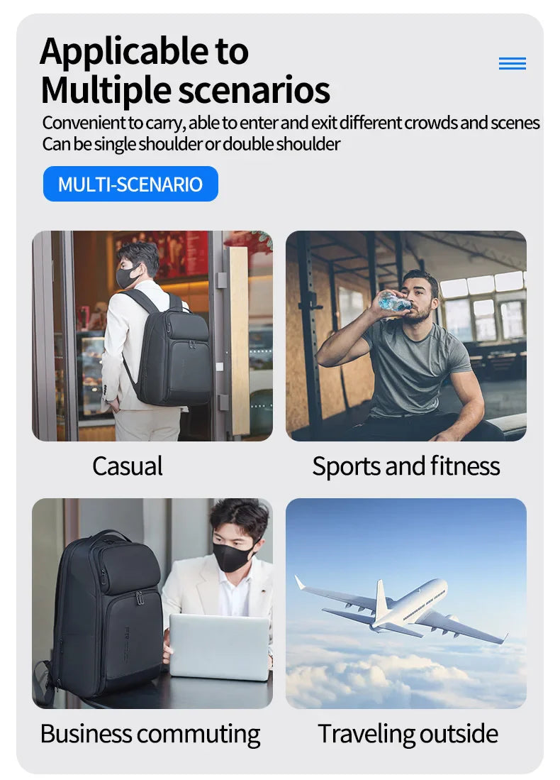 Fenruien Business Waterproof Backpacks USB Charging Men Backpack Fit 15.6 Inch Laptop Travel 35L Large Capacity Backpack