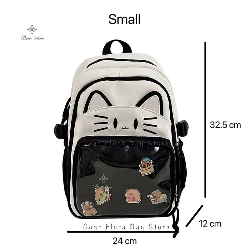 Y2K Cute Cat Ita Backpacks Large Capacity Knapsack Casual Girl Transparent DIY Display Rucksack Cartoon Trendy Travel Schoolbags