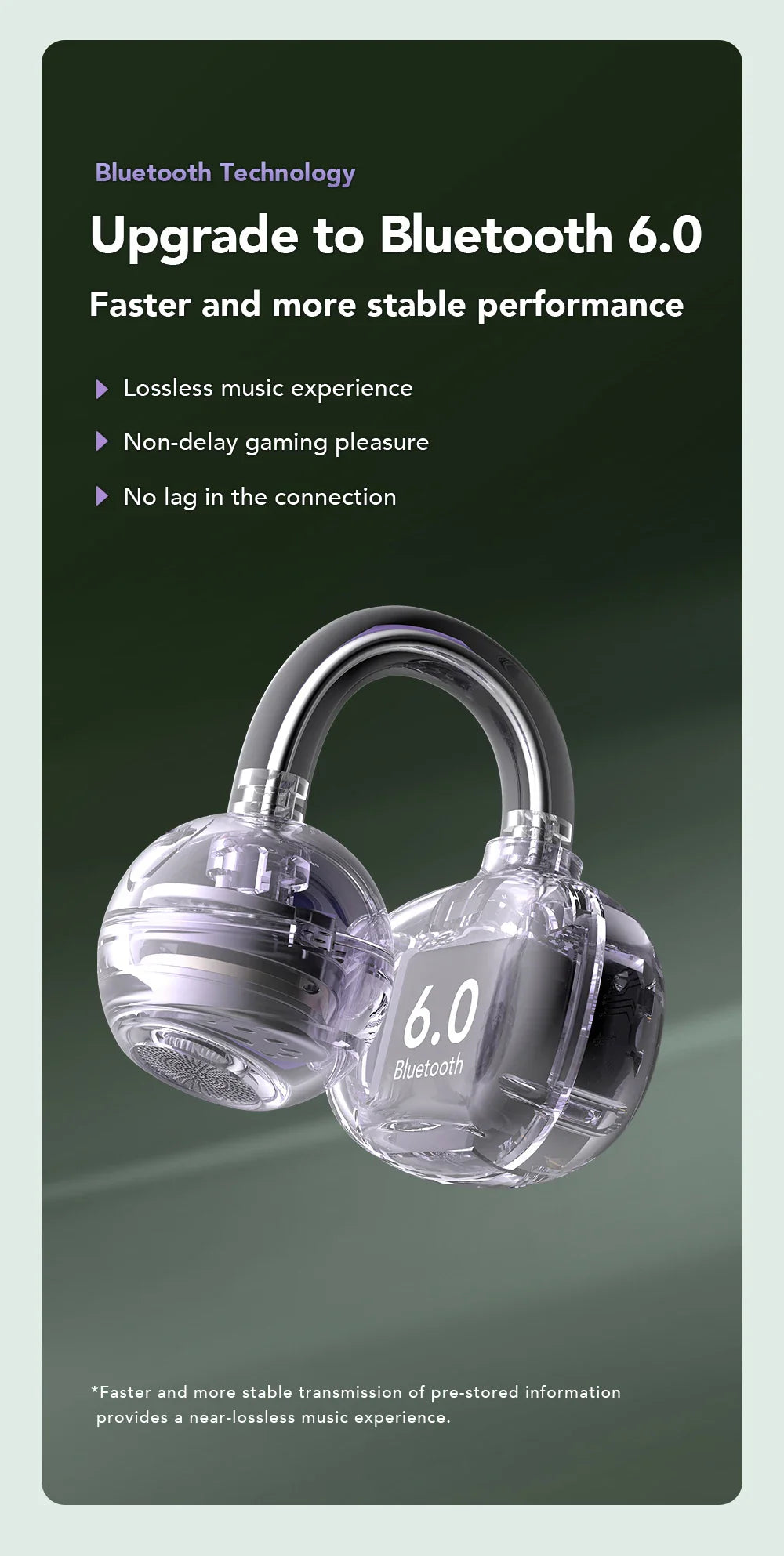 【HTC NE54】 Bluetooth V6.0 Earphones AI Translator LCD Screen Earbuds OWS Ear Clip Headphones Wireless Headphones Noise Reduction