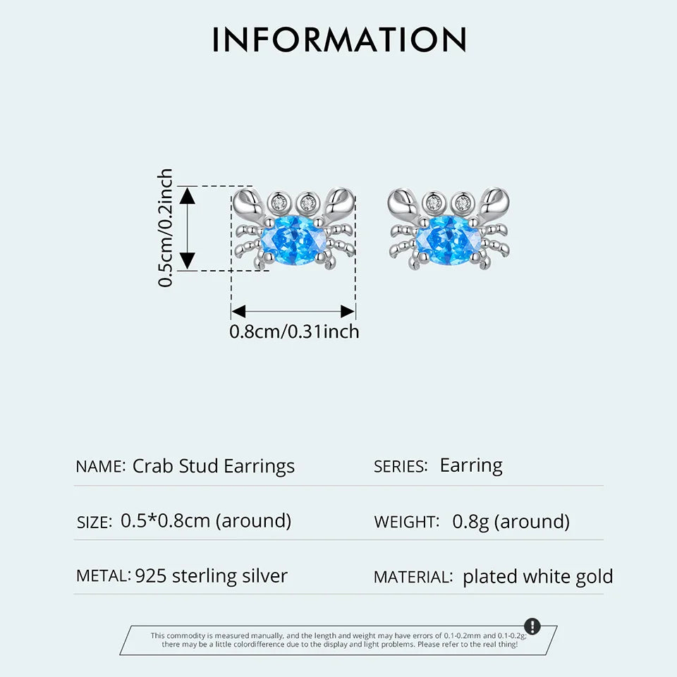 WOSTU 925 Sterling Silver Animals Cute Paws Rainbow Stud Earrings For Women Heart Oval Flower Zircon Crab Ear Studs Jewelry Gift