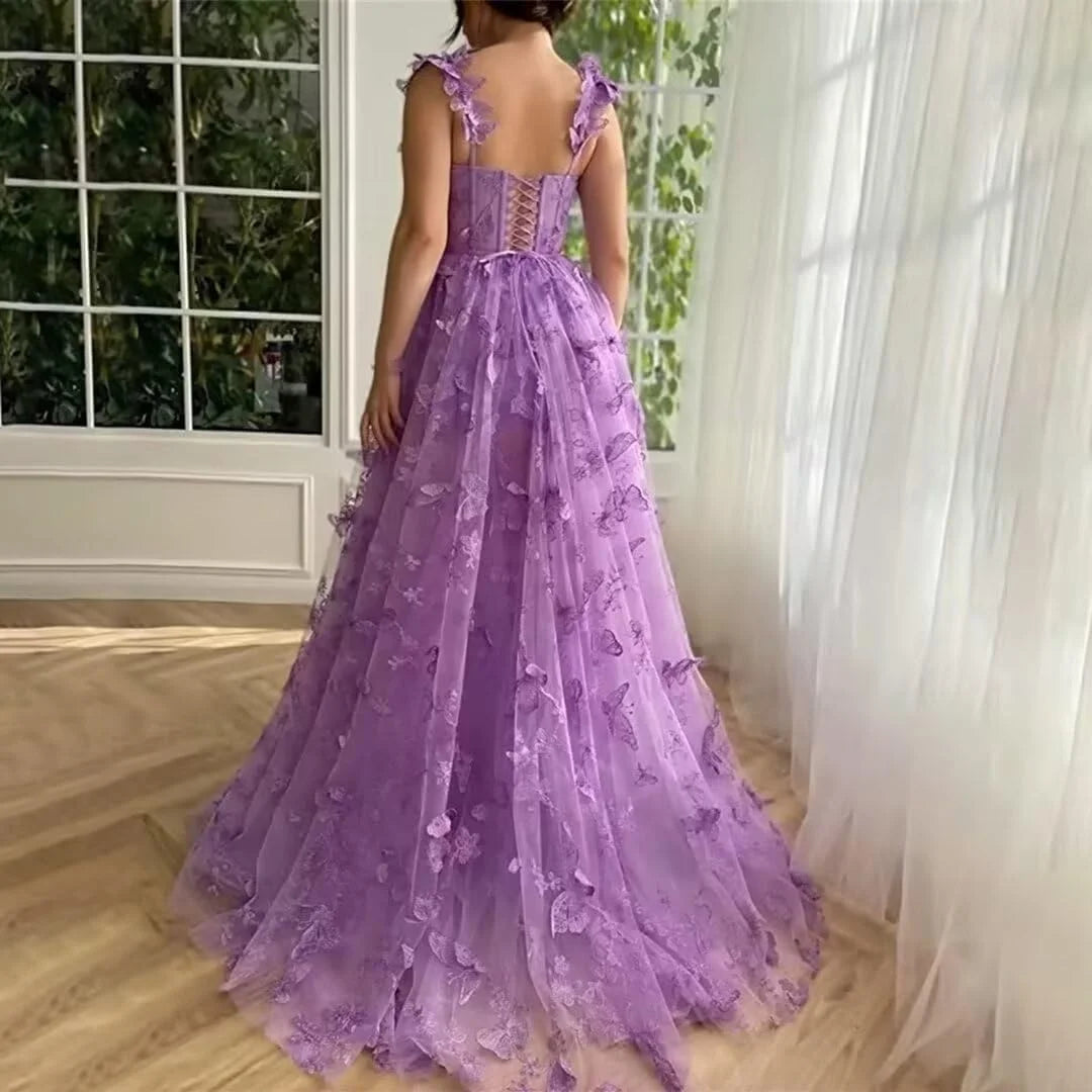 Homecoming Dresses: Green 3D Lace Butterflies Prom Dresses Evening Gown