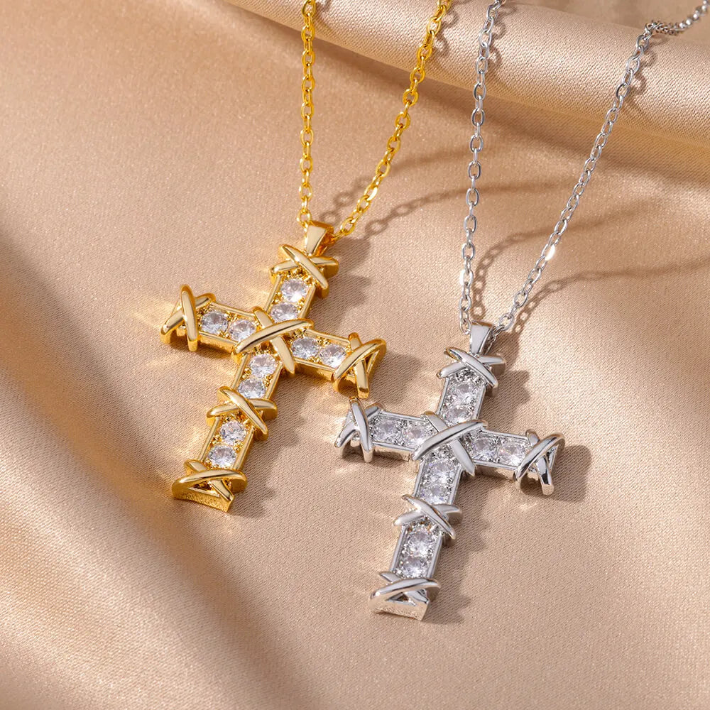 Cross Pendant Necklace for Women Gold Color Stainless Steel Collar Necklaces