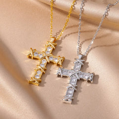 Cross Pendant Necklace for Women Gold Color Stainless Steel Collar Necklaces