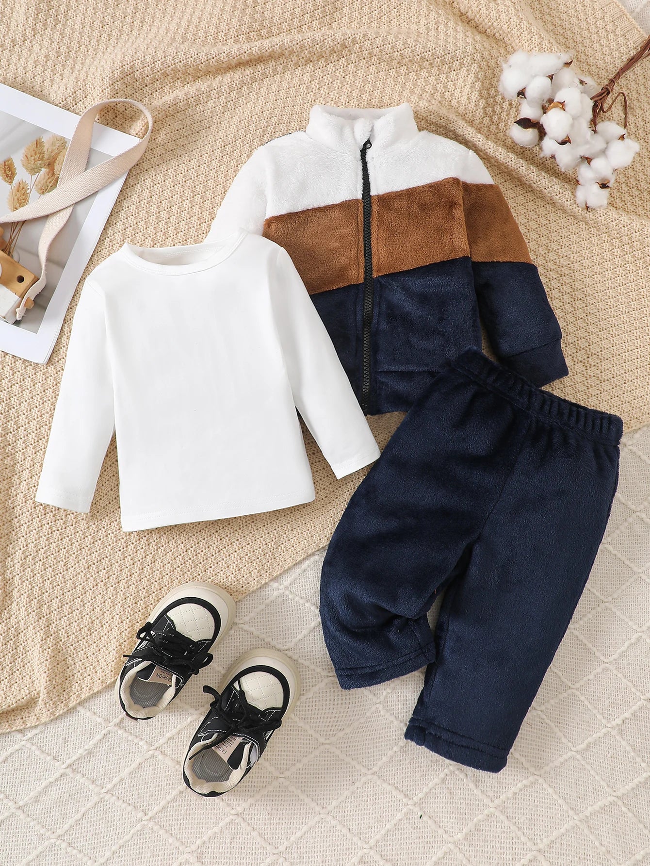 3pcs Baby Clothes Set for Boys Infant Snowsuits Fleece Jacket Pants+T-Shirt Outfits Casual Playwear Winter