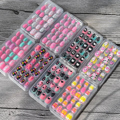 24pcs/box Candy Kids False Nail Cartoon Full Cover Press On Fake Nails Tips Kawaii