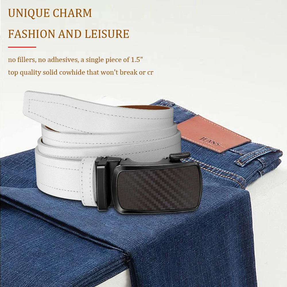 Leather belt men High Quality PU Leather Belts, Automatic Buckle Belt, Adjustable No Hole Belt Jeans Belt for Men