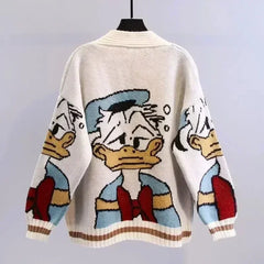 Disney Knitted Cardigan Japanese Donald Cartoon Sweaters for Women Coat