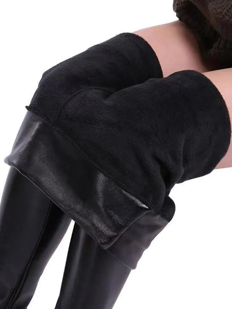 Plus Size Winter PU Leather Leggings Women Thickened Warm Legging High Waist