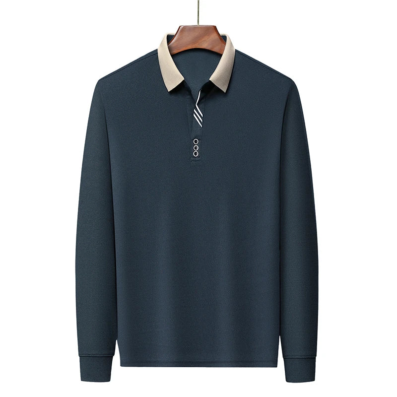 New Men's Business Casual Long Sleeved Shirt Solid Color Polo Shirt Fashionable Breathable Comfortable Versatile Top