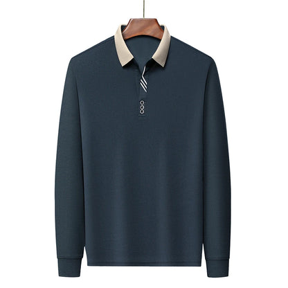 New Men's Business Casual Long Sleeved Shirt Solid Color Polo Shirt Fashionable Breathable Comfortable Versatile Top