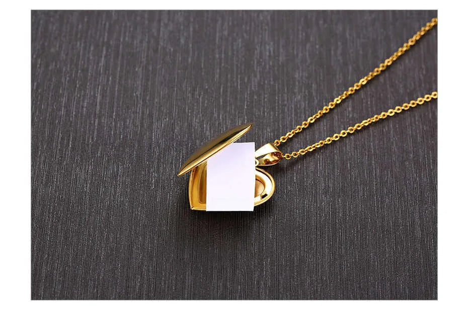 Vnox Light Heart Locket Pendants for Women Men Openable Photo Frame Glossy Stainless Steel Necklaces Family Love Collar