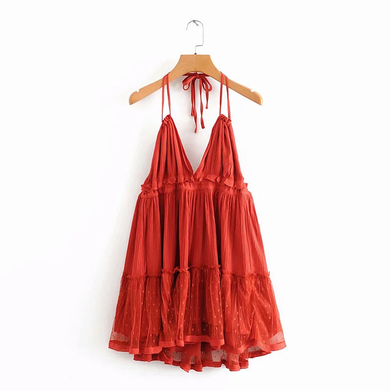 Backless Lace Patch Women Dress Sling V-Neck Female Vestidos Elegant Evening Dresses