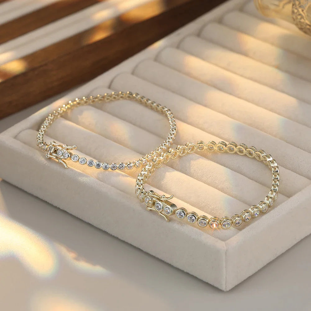 Rinntin Shiny Tennis Bracelet 925 Sterling Silver 1.5/2/3mm Clear Cubic Zirconia for Women Luxury Chain Bracelet Jewelry SB143