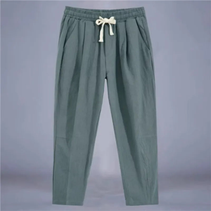 Men's Trousers Cotton Linen Fashion Casual Pants Solid Color Breathable Loose Shorts