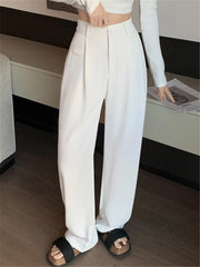 Women's Suit Pants Summer Spring Elegant Elastic High Waist Solid Casual Work