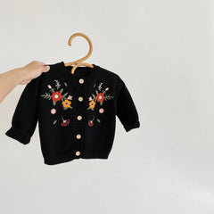 clothing baby girl children flower embroidered cotton yarn knitted sweater long