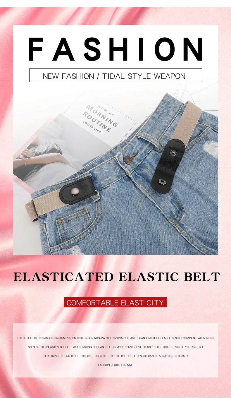 Buckle-Free Belt For Jean Pants,Dresses,No Buckle Stretch Elastic Waist Belt For Women/Men,No Bulge,No Hassle Waist Belt