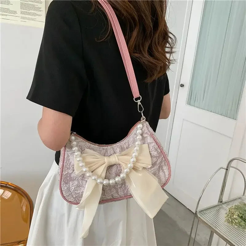 Pearl Female Bag Retro Luxury Designer Handbag Bow Crossbody Bags Fashion