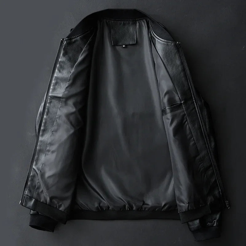 Men Black Biker PU Leather Coat Korean Fashion Men Pu Leather Jacket