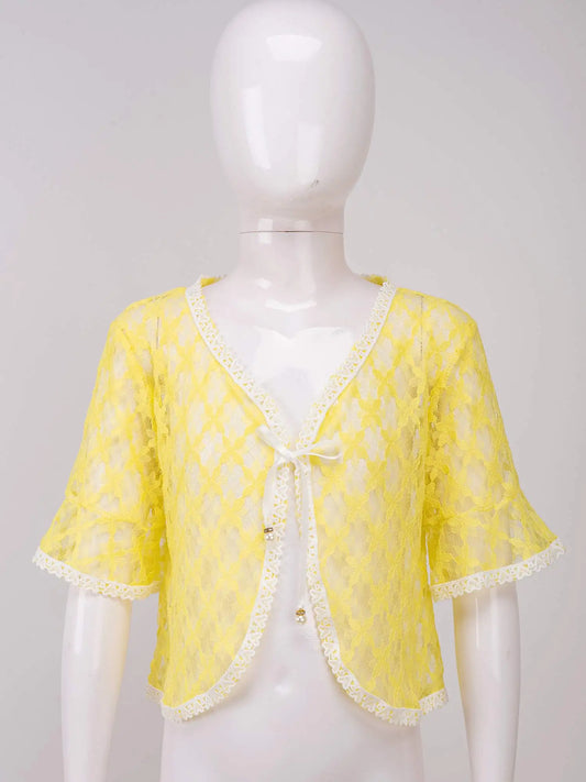 Girl's Cardigan Short Sleeve Jacket Thin Children Shawl Bolero Lace Hollow Floral Coat